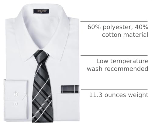 Image of HISDERN Mens Dress Shirt with Tie Pocket Square Set Classic Button Down Shirt Matching Tie Long Sleeve Shirts