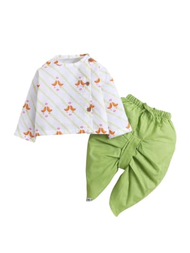 Image of POLKA TOTS Premium Cotton Dhoti Kurta Set for Kids Boys | Traditional Angrakha Style Ethnic Wear for Boys | Kurta Dhoti Set for Kids | Festive & Wedding Clothing Set for Baby