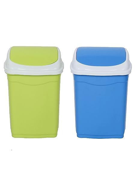 ARISTO Plastic Swing Lid Garbage Bucket Dustbin Combo (16 L, Green, Blue)