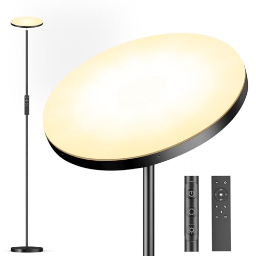 LED Uplighter Floor Lamp Living Room - 2700K-6500K Color Temperature, Modern Floor Lamp with Remote Control & Touch Control (Jet Black‌)