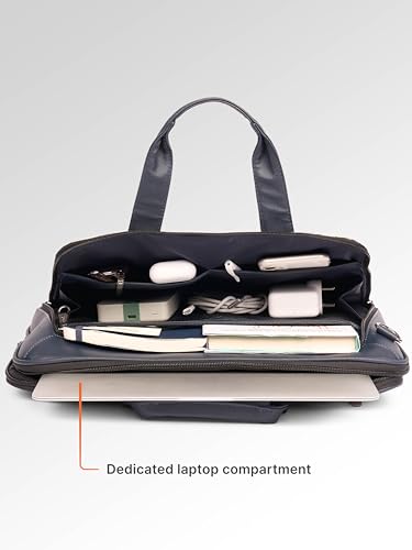 Image of ZOUK Blue Executive Laptop Bag for Men | Vegan Leather Office Briefcase with Padded 15.6 Inch Laptop Compartment, Shoulder Strap & Trolley Sleeve | Water-Resistant Work & Travel Bag |