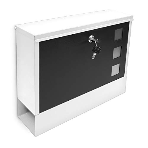 Relaxdays Modern Coloured Mailbox Letterbox Lockable with Two Keys & Newspaper Slot, White/Black Relaxdays Modern Coloured Mailbox Letterbox Lockable with Two Keys & Newspaper Slot, White/Black