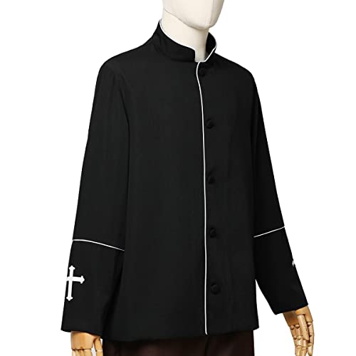 Bpurb Mens Long Sleeves Clergy Coat For Priest Pastor Stand Collar Preacher Minister Costume Black #TOP3