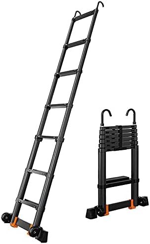 Heavy-Duty Aluminum Extension Ladder with Hook & Wheels 440LB Capacity Adjustable Telescopic Design for Roofs RVs Attics Home Projects & Outdoor Use