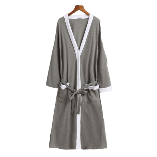 Men's Robe waffle Bathrobe Soft Knee Length Sleepwear Color Block Patchwork Loose Breathable Leisurewear Homewear2