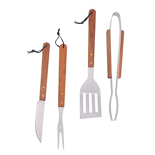 Set de 4 utensilios para parrilla con mango de madera