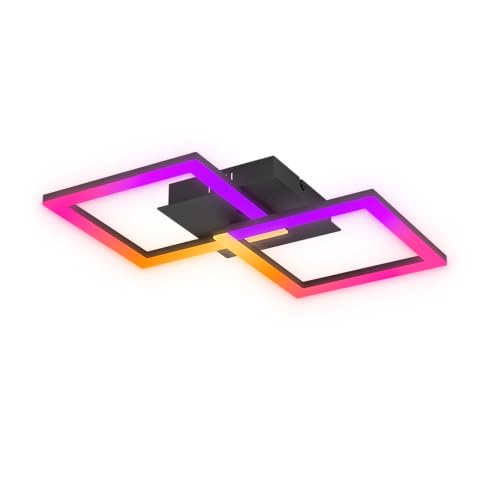 EGLO RGBIC - Plafoniera LED geometrica con effetti luminosi, decorazione per stanze da gaming e feste, lampada a soffitto con telecomando, colore luce bianco caldo e RGB, metallo nero