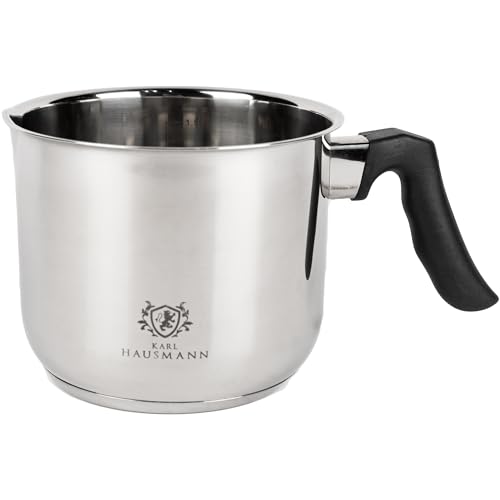 KARL HAUSMANN Pentolino Latte Induzione - 1.6L - Bollilatte con Beccuccio - Bricco Latte Professionale a Manico in Bakelite - Pentola Acciaio Inox - Bollitore Antiaderente - Casseruola