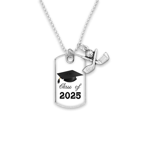 From the Heart Class of 2025 Graduation Cap with Golf Accent Charm Dog Tag Rearview Mirror Charm Jewelry Gift Graduate Hat