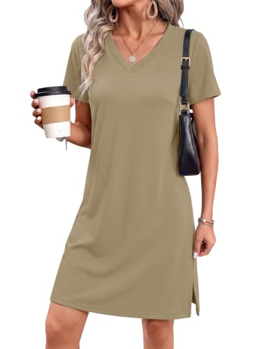 RUMIA Summer Dresses for Women 2026 V-Neck Casual Sundresses T-Shirt Dress