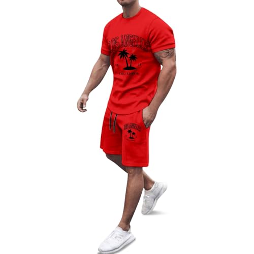 Ensemble de sport homme coupe ample rouge pour l'été en taille 4XL