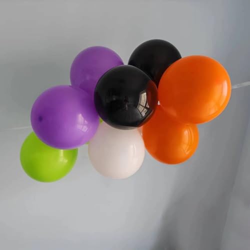 Image of 100pcs Halloween Balloons w /Ribbon 12 Inch for Halloween Party Decorations | Black Orange White Purple Green Balloons for Halloween Party Decorations