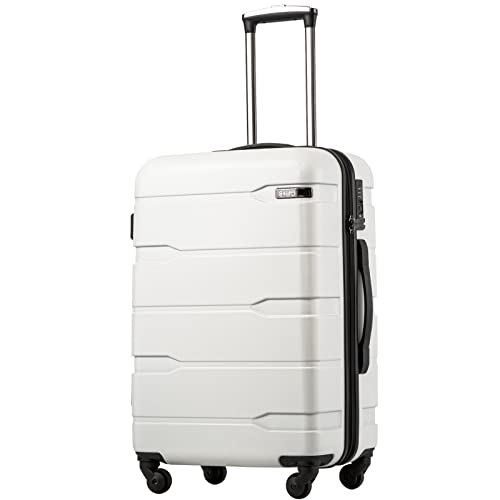 Coolife Luggage Expandable(only 28″) Suitcase PC+ABS Spinner Built-In TSA lock 20in 24in 28in Carry on (white, S(20in_carry on))