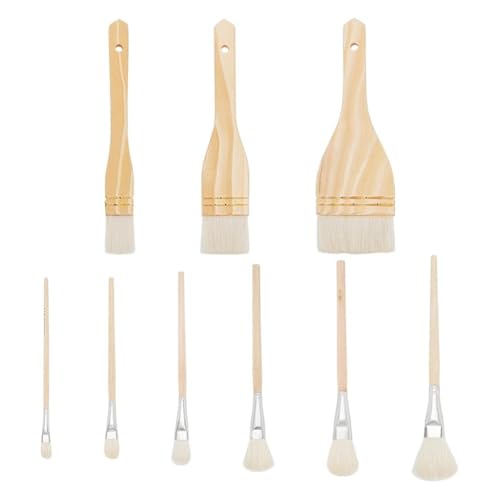 Sctecoau Juego de Pinceles de Cerámica de 9 Estilos, Pinceles de Esmalte de Cerámica, Pincel de Lana de Diferentes Formas con de Madera para Artistas