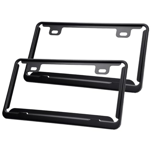Anni ナンバーフレーム フロント リア 2枚セット ナンバープレート フレーム 軽自動車 普通車 ナンバープレートカバー 枠 隠れる メッキ 黄色枠隠す ステンレス ライセンスフレーム ナンバープレート枠 (ブラック)