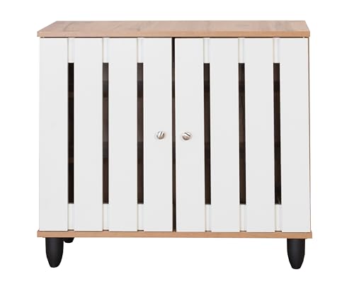 Image of DeckUp Plank Minang 2-Door Engineered Wood Shoe Rack (Wotan Oak and White, Matte Finish)