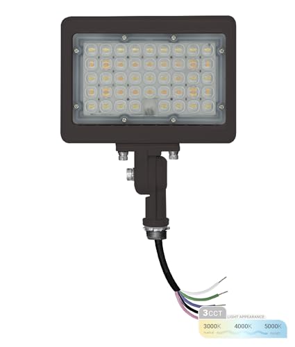 NUWATT 30W LED Flood Light 3CCT 3000K/4000K/5000K Selectable IP65 Waterproof Lighting Adjustable Knuckle Mount 4200LM 0-10V Dimmable 120-277V Outdoor Security Floodlight for Yard Bronze UL