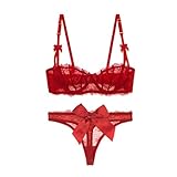 ALDOLA büstenhebe Damen BH mit bügel Sets für Damen Rot Bustier Spitzen für Frauen Bra Mit Polstern Atmungsaktiv Bügel BH Durchsichtiger BH (Größe:65E)