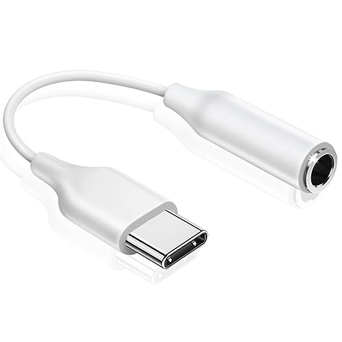 USB C auf 3,5 mm Klinke Adapter, USB C Kopfhörer Adapter, USB Typ C auf Aux Audio Adapter Kompatibel mit Samsung Galaxy S23 S22 S21 S20 Note20 A73 A53 A33, Google Pixel und Mehr, Weiß