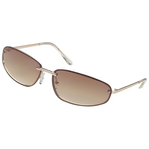 WEYNERY Y2K Sunglasses for Women Trendy Gold Metal Wrap Around Shades Cute 90s 2000s Retro Fashion Oval Eyewear for Rave Festival Cool UV400 Protection Designer Style