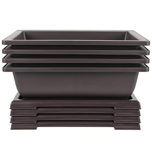 JEUIHAU 4 Pack 11 Inches Plastic Bonsai Training Pots, Bonsai Tree Pot with Humidity Trays...