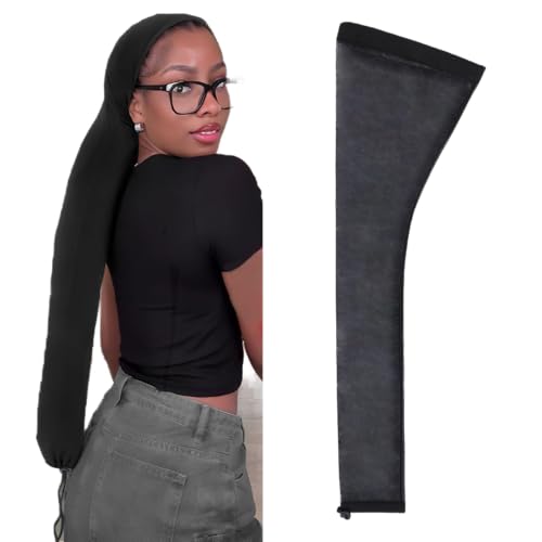 Leeven Hair Weave Sleeve for Locs 28 Inch Long Hair Weave Sleeve Cap for Wig Extra Long Wig Cap Breathable Dreadlocks Cap for Women(black)