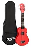 Monkey Loop Play Red - Ukelele de Tipo Soprano para Principiantes - Funda para Ukeleles Incluida - Acabado, Ajustes y Afinación Sorprendente - Madera de Tilo - Color Rojo Mate