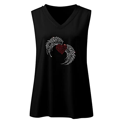 Womens Tank Tops Women's Iron-On Diamonds Graphic Shirts Tank Tops Casual Sleeveless Summer Tops Holiday Tee Shirt Large 01-Black #TOP3