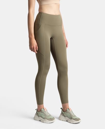 Image of Jockey MW68 Women's Microfiber Elastane Stretch Performance 7 /8th Leggings with Broadwaistband & Back Pocket Earth S