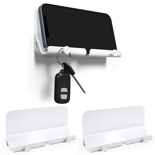 letuxaamz Colgador Llaves Pared, Cuelga Llaves Pared Sin Taladro con Adhesivo Fuerte, Colgador de Llaves con 4 Crochetas para Llaves Pequeñas, Ideal para Entrada, Baño, Hogar, Blanco 2 Unidades