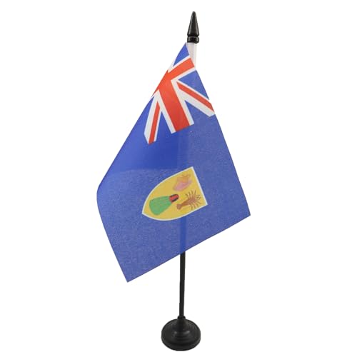 AZ FLAG - Drapeau De Table Iles Turques-et-Caïques - 15x10 cm - Mini Drapeau Anglais De Bureau 100% Polyester Avec Hampe De 25cm Et Socle En Plastique Noir