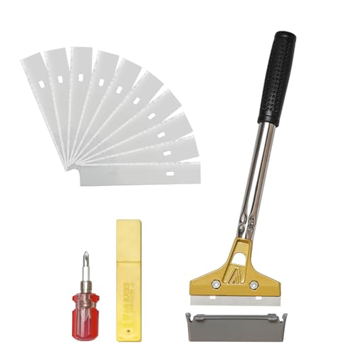Industry Rasquetas con 10 Cuchillas de Acero al Carbono 100mm Mango Suave con Funda Protectora para Limpiar Vidrio Parabrisas Granito y Paredes