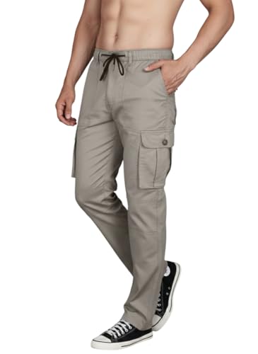 Image of Vogaan Men's Cotton Cargo Pants | Casual Trousers for Men | Comfortable Lower for Men | Breathable Pants with 6 Pockets & Drawstring Elastic Waistband