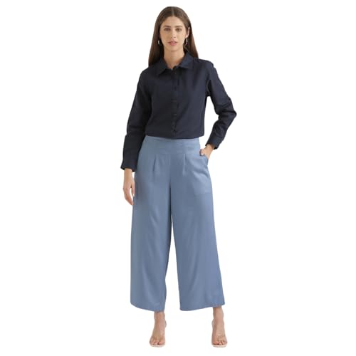 Image of SAADAA Palazzo Pants for Women Half-Elasticated Waistband | Palazzo for Women in Soft Viscose Fabric | Regular Fit with Mid Rise Waist & Deep Pockets | Versatile for Formal & Casual Wear