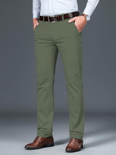 Image of AVANOVA Men's Light Grey Solid Trousers Light Business Style Slightly Stretch Straight Leg Pants for Outdoor Casual Daily (Trouser 127)
