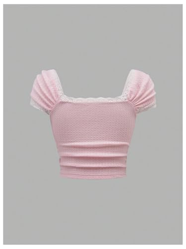 Verdusa Women's Cute Going Out Tops Coquette Crop Tops Bow Square Neck T Shirt2