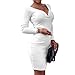 XWLY Festa Vestito Donna Primavera Estate Tinta Unita Manica Lunga Senza Spalline Donna Casual Vestito Sexy Bavero/Scollo V Pacchetto Hip Quotidiano Pendolarismo Lavorato Maglia Vestito K-White S