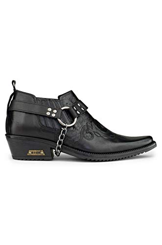Mens Real Leather Wincklepickers Snake Pattern Cowboy Riding Western Shoes with Cuban Heel and Leather Chain2