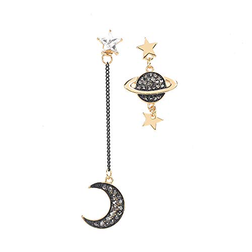 Goldenlight Boucle d'oreille Asymetrique Femme Fantaisie Planete Lune et étoile Brillant Cristal