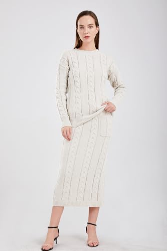 Image of utcoco Womens Sweater Sets Winter Chunky Cable Knit 2 Piece Outfits Sweater Skirt Set