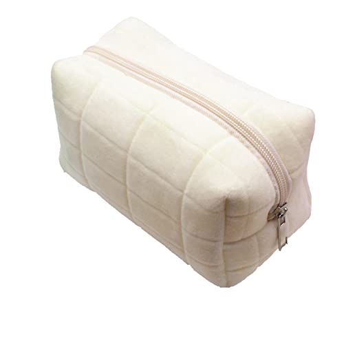 LARDROK Fuzzy Makeup Bag Soft Cosmetic Bag Multi-Functional Travel Bags for Women Pouch Cute Aesthetic Makeup Brushes Storage Bag for Girls Toiletry Bag Beigewhite-fluffy
