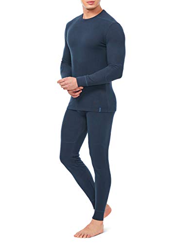 DAVID ARCHY Men's Ultra Soft Winter Warm Base Layer Top & Bottom Fleece Lined Thermal Set Long John (XL, Navy Blue)