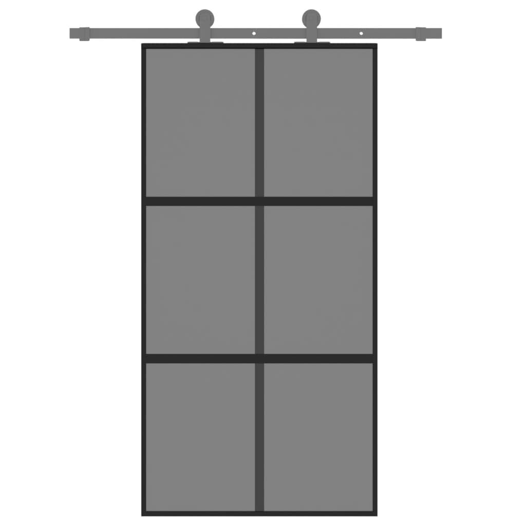 Drzwi przesuwne czarne 102,5 x 205 cm szkło hartowane i aluminium materiały budowlane drzwi, drzwi domowe