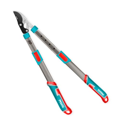 TOTAL - Tijera de Podar Telescópica - 25 x 19,5 x 8,1 cm - Azul - Longitud de 670-880 mm - Tijera de Podar Telescópica para Corte en Jardines