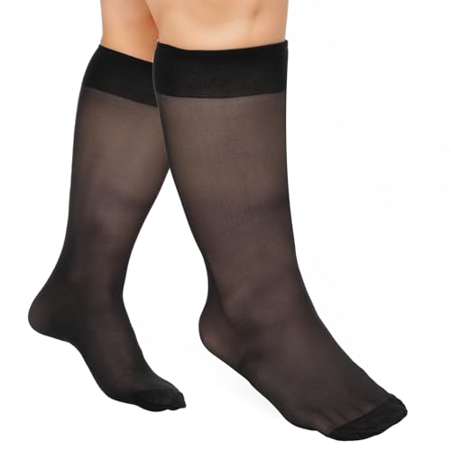 Tyqour 6 Paare Damen Kniestrümpfe 15 Den Breathable Nylon Kniestrümpfe für Damen Große Größen Transparent Nylonstrümpfe Feinkniestrümpfe Atmungsaktiv Komfortbund Schwarz und Hautfarben