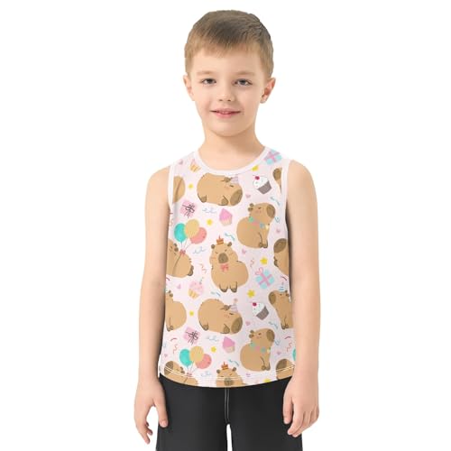 Cute Birthday Party Capybara Pink Boys Tank Top Sleeveless Quick Dry Athletic T-Shirts 3-10T2