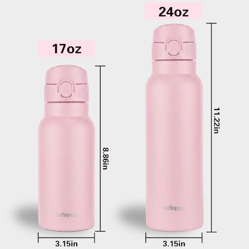 Image of GOPPUS 25 oz Insulated Water Bottle with Direct-Drink Lid,Keep Cold 24H,Leak-Proof Stainless Steel Bottle Ideal for the Gym,Travel,and Outdoor Use,Suitable for Teens and Adults（Pink）