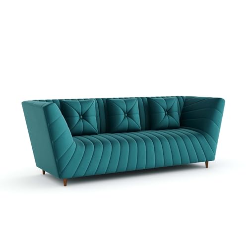 Image of Amazon Brand - Solimo Corell Tufted Velvet Fabric 3+2 Seater Sofa for Living Room Furniture (Teal)|3 Year Warranty