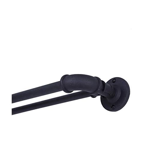 Sun Zero SN47080 Bronn Industrial Pipe Blackout Wrap Around Double Curtain Rod, 66-120" Adjustable Length, Matte Black Finish, 3/4" and 5/8" Diameter Textured Steel Tubes Cover