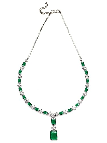 Image of Karatcart Elegant Silver Plated Blue American Diamond Necklace Set for Women